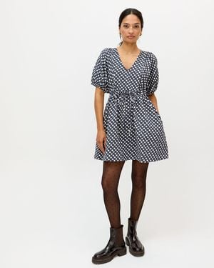 Oliver Bonas Monochrome Polka Dot Jacquard V-neck Mini Dress, Size 6 - Blue