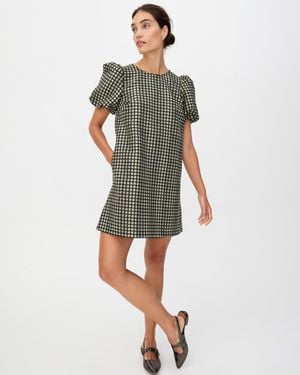 Oliver Bonas Black & Checked Jacquard Puff Sleeve Mini Dress, Size 6 - Green