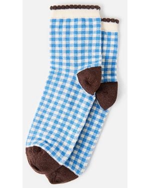 Oliver Bonas & Brown Gingham Ankle Socks - Blue