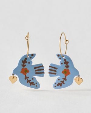 Oliver Bonas Luma Enamel Dove Wire Hoop Earrings - Blue