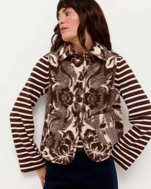 Oliver Bonas & Cream Floral Wool Blend Gilet, Size 6 - Brown