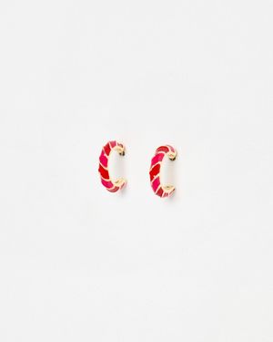 Oliver Bonas Calla Pink & Enamel Twist Hoop Earrings - White