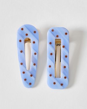 Oliver Bonas Avery Polka Dot Resin Cut Out Hair Clips Set Of Two - Blue