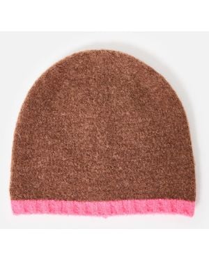 Oliver Bonas & Pink Trim Knitted Beanie Hat - Brown
