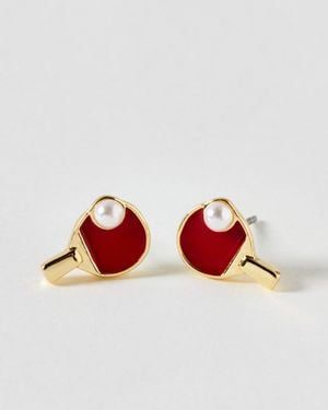 Oliver Bonas Marty Bat & Ball Enamel Stud Earrings - Red