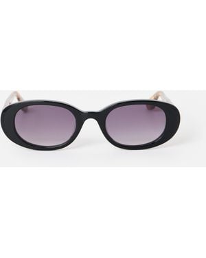 Oliver Bonas Zebra Print Mini Oval Acetate Sunglasses - Black