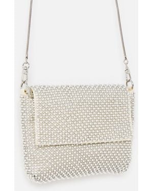 Oliver Bonas Jodie Silver Gem & Faux Pearl Chain Mail Clutch Bag - White