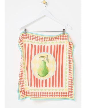 Oliver Bonas Red Striped Pear Cotton Square Scarf - White