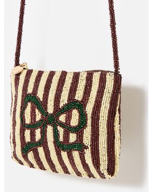 Oliver Bonas & Yellow Striped Bow Beaded Crossbody Bag - White