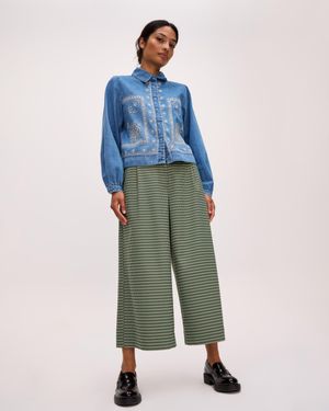 Oliver Bonas Checked Cropped Wide Leg Trousers, Size 6 - Blue