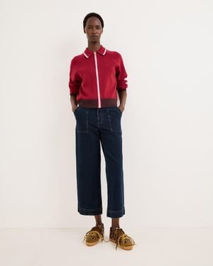 Oliver Bonas Dark Denim Scalloped Pocket Cropped Wide Leg Jeans, Size 12 - Pink