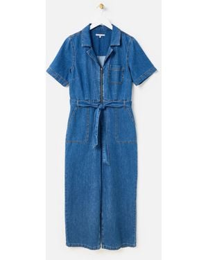 Oliver Bonas Denim Zip Up Short Sleeve Jumpsuit, Size 6 - Blue