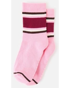 Oliver Bonas & Burgundy Wide Stripe Sporty Ankle Socks - Pink