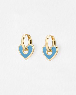 Oliver Bonas Dina Enamel Heart Charm Hoop Earrings - Blue