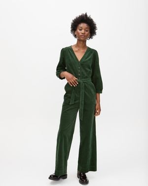 Oliver Bonas Corduroy V-neck Tie Waist Jumpsuit, Size 6 - Green
