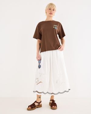 Oliver Bonas Floral Cutwork Midi Skirt, Size 10 - Natural