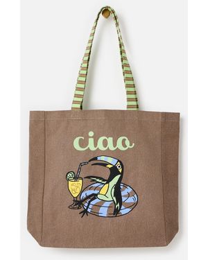 Oliver Bonas Ciao Toucan Fabric Tote Shopper Bag - Brown