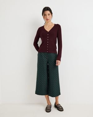 Oliver Bonas & Brown Checked Jacquard Cropped Wide Leg Trousers, Size 6 - Green