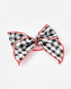 Oliver Bonas Ridley Monochrome Gingham Embroidered Bow Hair Band
