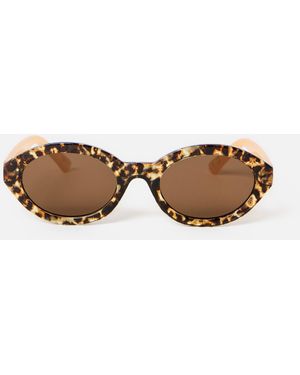 Oliver Bonas Brown Faux Tortoiseshell & Mini Oval Sunglasses - Natural