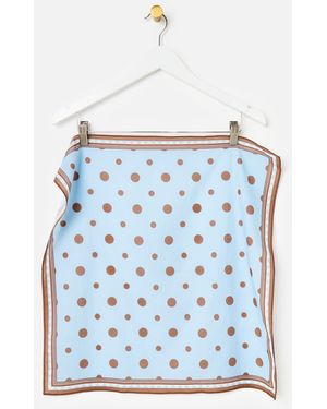 Oliver Bonas Light & Brown Polka Dot Cotton Square Scarf - Blue