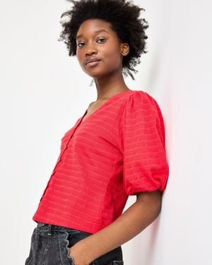 Oliver Bonas Textured Button Up Puff Sleeve Top, Size 10
