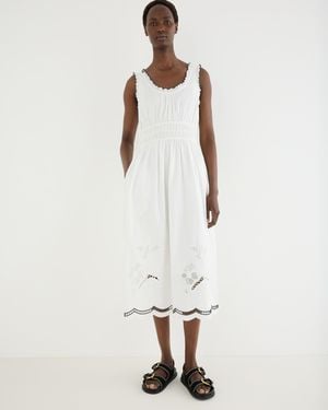 Oliver Bonas Floral Cutwork Sleeveless Cotton Midi Dress, Size 10 - White