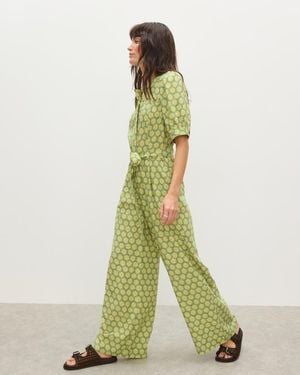 Oliver Bonas & Yellow Sunburst Print Tie Waist Jumpsuit - Green