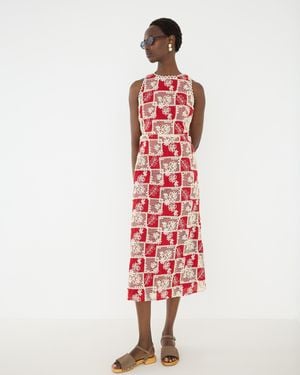 Oliver Bonas & Cream Embroidered Geometric Cut Out Cotton Midi Dress, Size 10