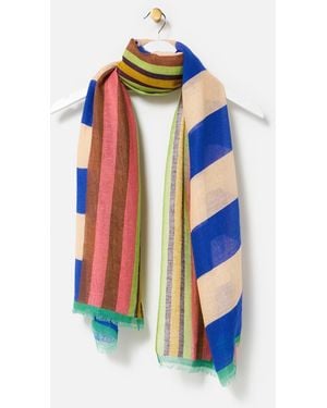 Oliver Bonas Blue & Cream Striped Linen Blend Lightweight Scarf - White