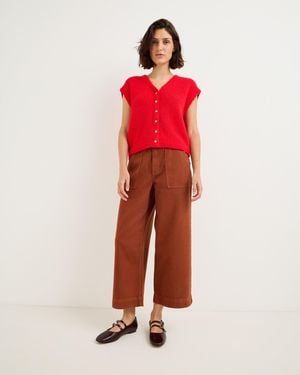 Oliver Bonas Brown Scalloped Pocket Cropped Wide Leg Jeans, Size 10 - Red