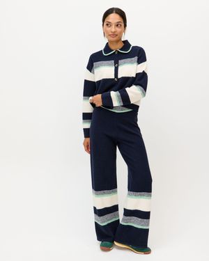 Oliver Bonas Striped Knitted Trousers, Size 10 - Blue