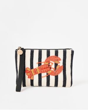 Oliver Bonas Monochrome Striped Beaded Lobster Zipped Pouch - White