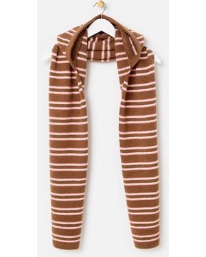 Oliver Bonas & Pink Striped Knitted Hooded Scarf - White