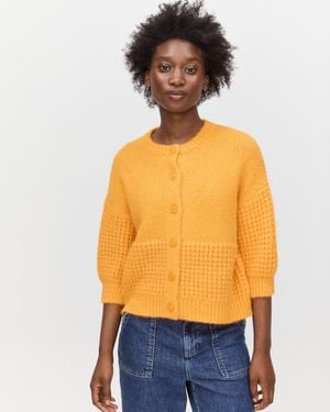 Oliver Bonas Textured Short Sleeve Knitted Cardigan, Size 6 - Orange
