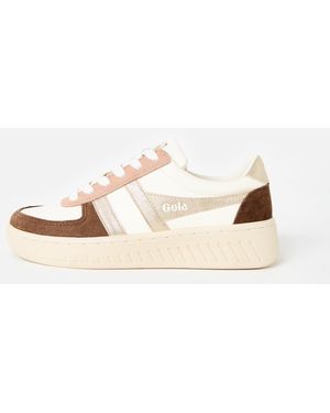 Gola Grandslam Quadrant Otter & Gold Trainers, Size 3 - Natural