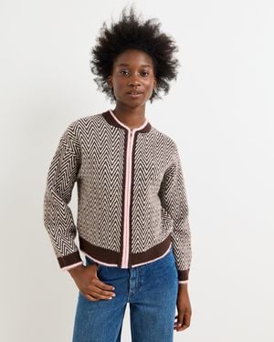 Oliver Bonas & Cream Herringbone Zip Up Knitted Bomber Jacket, Size 10 - Natural