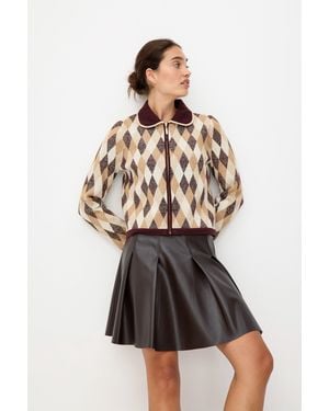 Oliver Bonas & Cream Diamond Sparkle Zip Up Cardigan, Size 6 - Brown