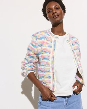 Oliver Bonas Pastel Textured Crew Neck Knitted Cardigan - White