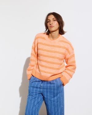 Oliver Bonas Striped Crew Neck Knitted Jumper, Size 6 - Orange
