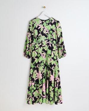 Oliver Bonas & Pink Floral Midi Dress, Size 6 - White