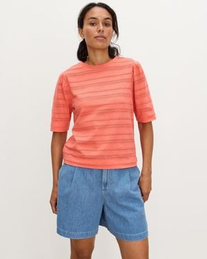 Oliver Bonas Coral Pointelle Striped T-shirt, Size 6 - Red