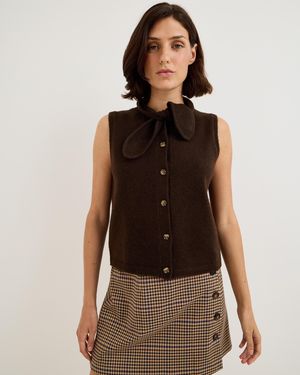 Oliver Bonas Brown Tie Neck Button Up Knitted Vest, Size 10