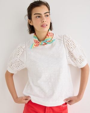 Oliver Bonas Embroidered Cotton Puff Sleeve Top, Size 12 - White