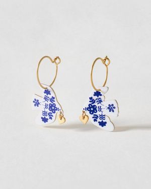 Oliver Bonas Della Dove Motif Drop Hoop Earrings - Blue