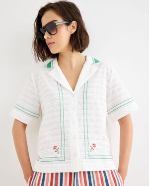 Oliver Bonas White & Green Embroidered Short Sleeve Shirt, Size 12