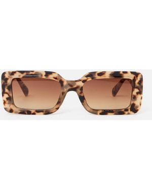 Oliver Bonas Milky Faux Tortoiseshell Rectangular Sunglasses - Brown