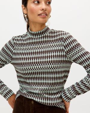 Oliver Bonas Chocolate Checked Fitted Long Sleeve Top, Size 6 - Grey