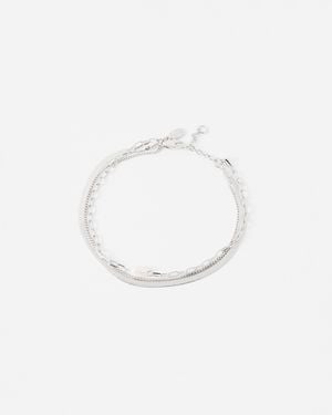 Oliver Bonas Rosalind Layered Silver Tone Freshwater Pearl Anklet - White