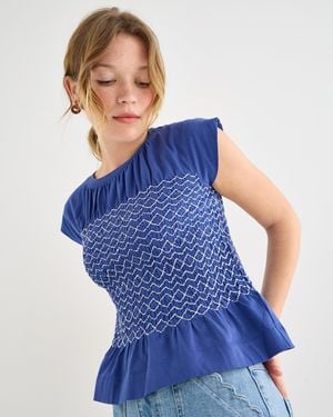 Oliver Bonas Shirred Sleeveless Top, Size 10 - Blue